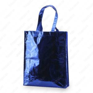 Metalik Kaplamali Lamineli Nonwoven Canta Mavi Fuar Çantası