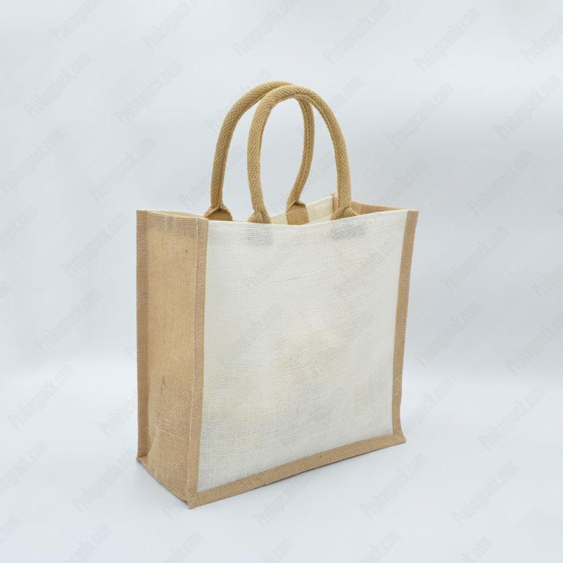 Natural - Beyaz Jüt Çanta 30X30X15 Cm 2 Natural - Beyaz Jüt Çanta 30X30X15 Cm - Görsel 2