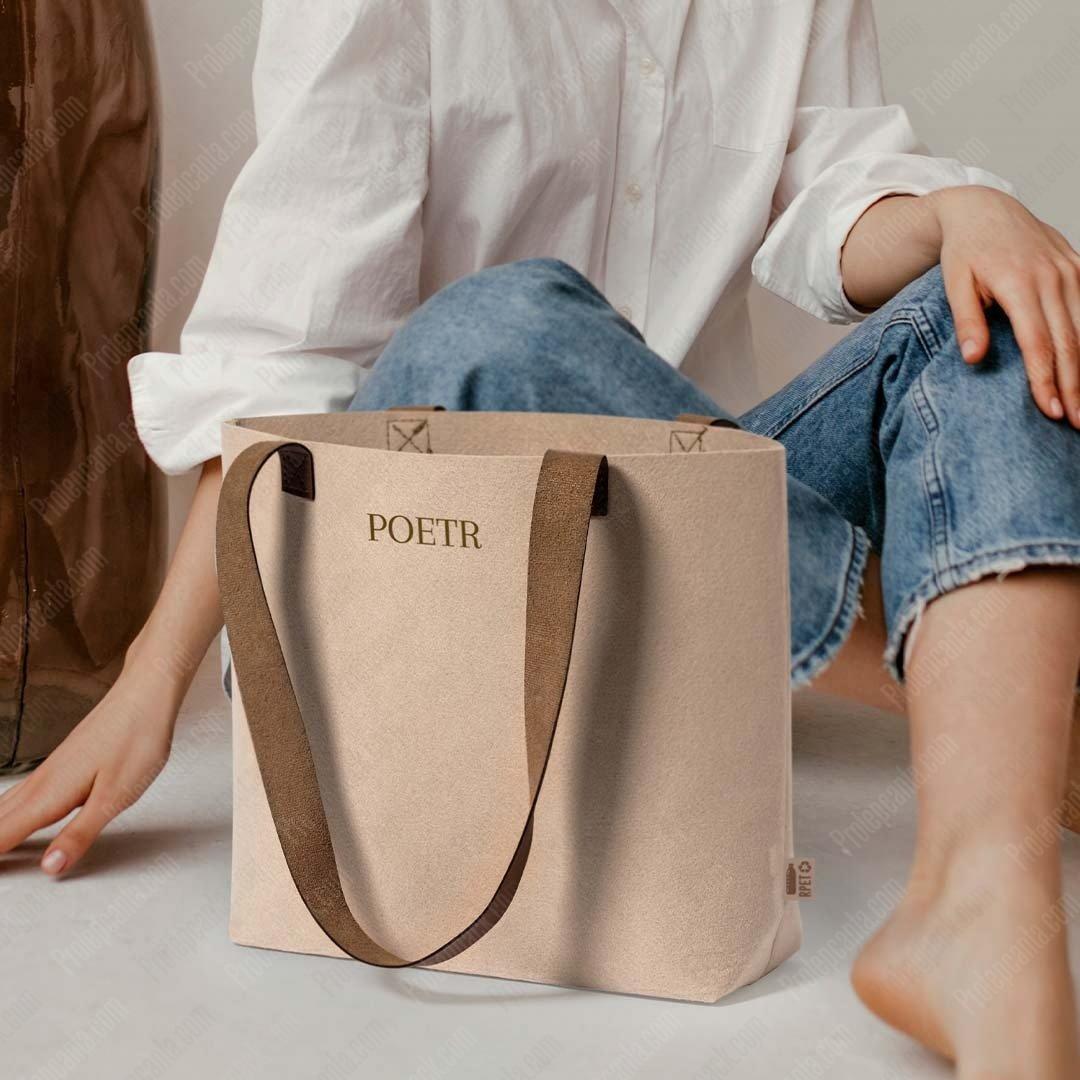 Natural Keçe Bez Tote Taşıma Çantası 5 Natural Keçe Bez Tote Taşıma Çantası - Görsel 5