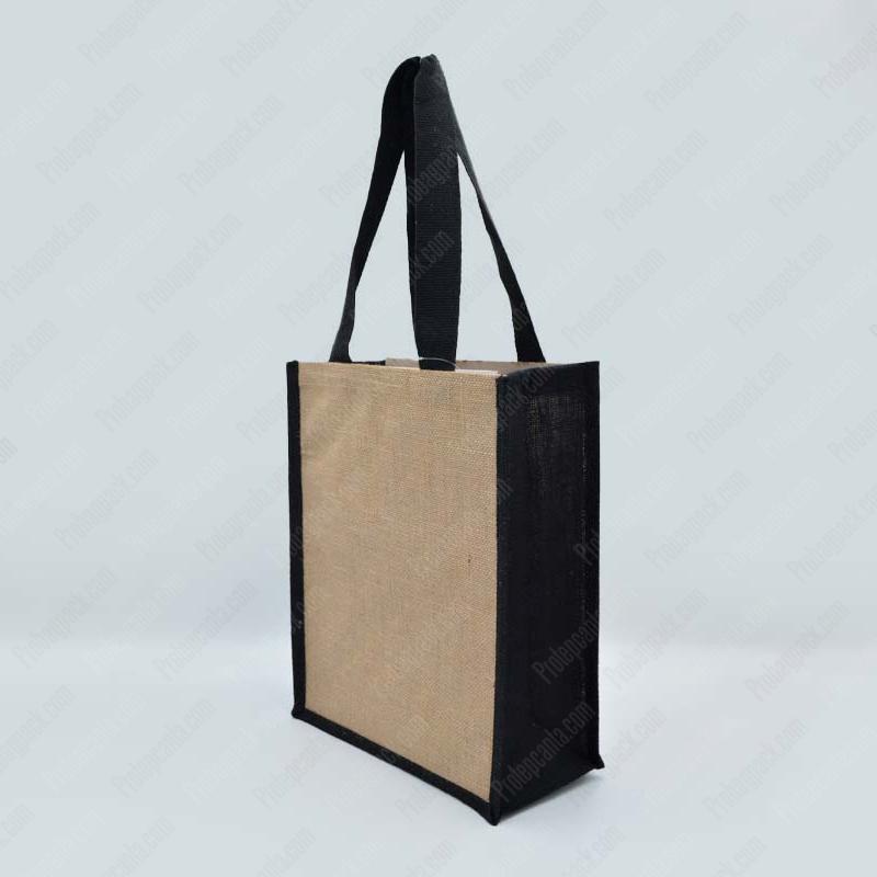 Natural - Siyah Jüt Bez Çanta - 31X39X14 Cm 2 Natural - Siyah Jüt Bez Çanta - 31X39X14 Cm - Görsel 2