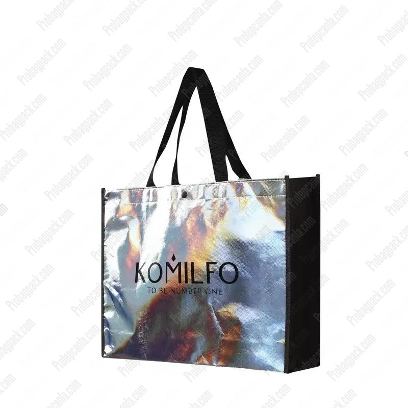 Gümüş Lamineli Non Woven Çıtçıtlı Tote Hediye Taşıma Çantası 2 Gümüş Lamineli Non Woven Çıtçıtlı Tote Hediye Taşıma Çantası - Görsel 2