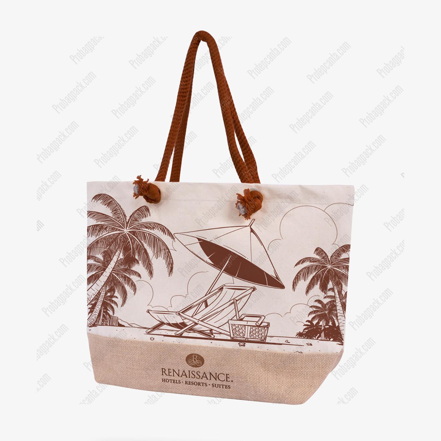 Baskılı Jüt Ve Gabardin Otel Plaj Çantası 1 Baskılı Jüt Ve Gabardin Otel Plaj Çantası